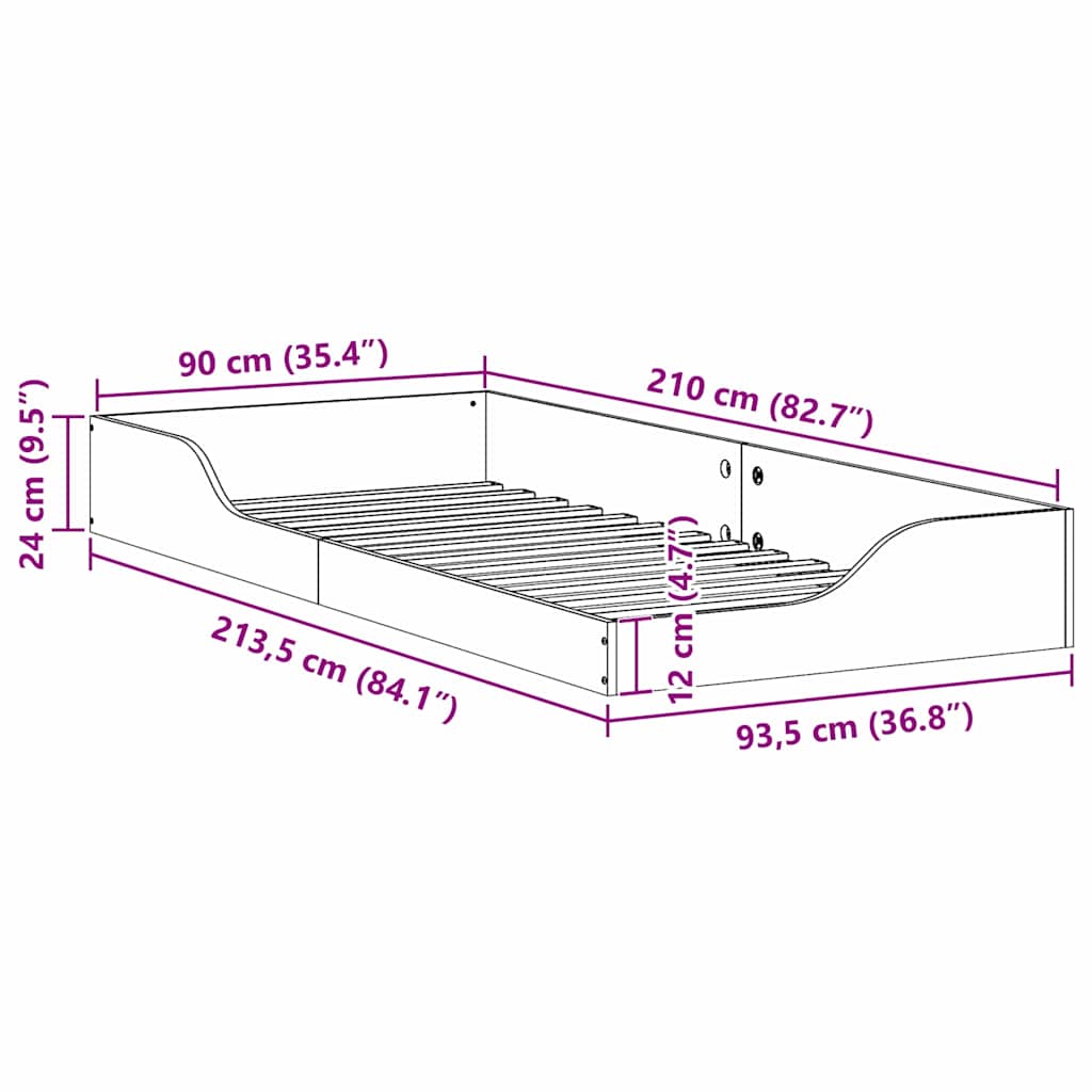 Bodenbettgestell Wachsbraun 90 x 210 cm Massivholz Kiefer